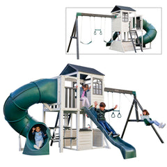 KidKraft Wrangler Way Swing Set – Wooden Playhouse & Slides F29625E - Colorland Toys