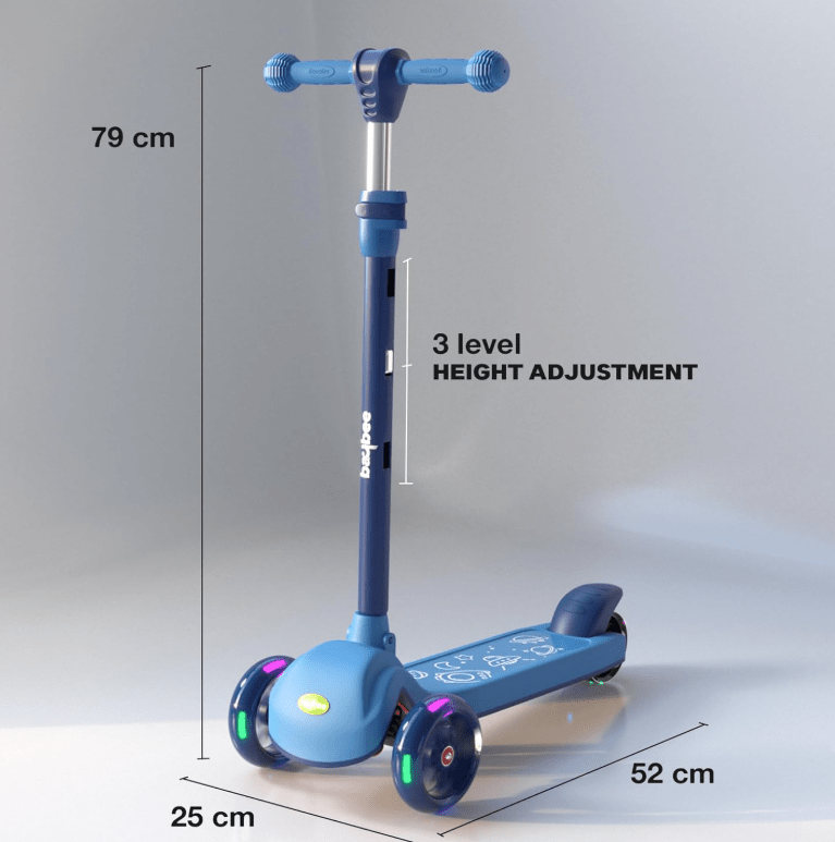 Kids 3 - Wheeled Scooter with Lights Blue 103 - 34 - Colorland Toys