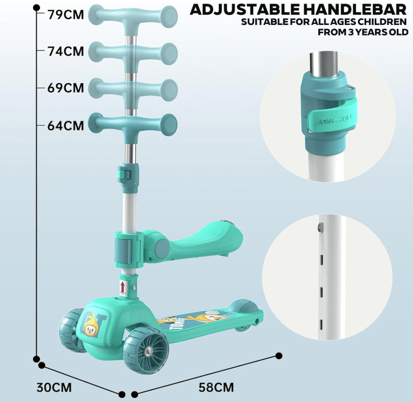 Kids 3 - Wheeled Scooter with Lights Green 103 - 34 - Colorland Toys
