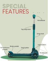 Kids 3 - Wheeled Scooter with Lights Green 103 - 49 - Colorland Toys