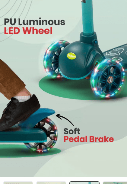 Kids 3-Wheeled Scooter with Lights Green 103-49 — image 4