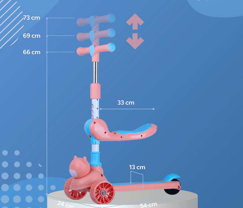 Kids 3 - Wheeled Scooter with Lights Pink 103 - 34 - Colorland Toys