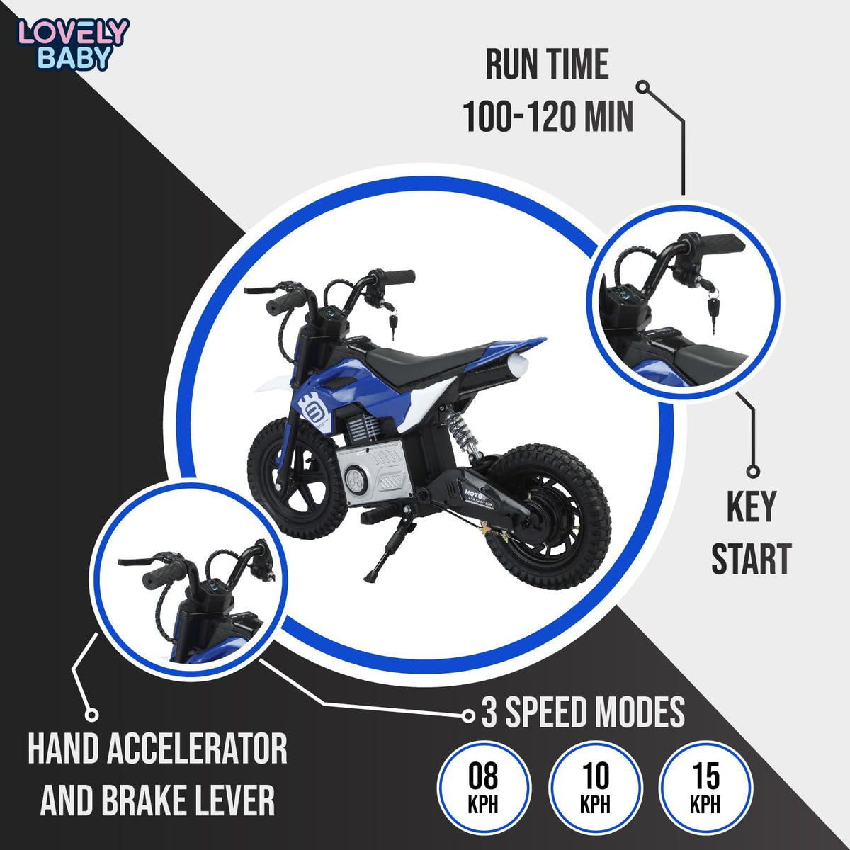 Kids Electric Dirt Bike Blue 24V T10 — image 3