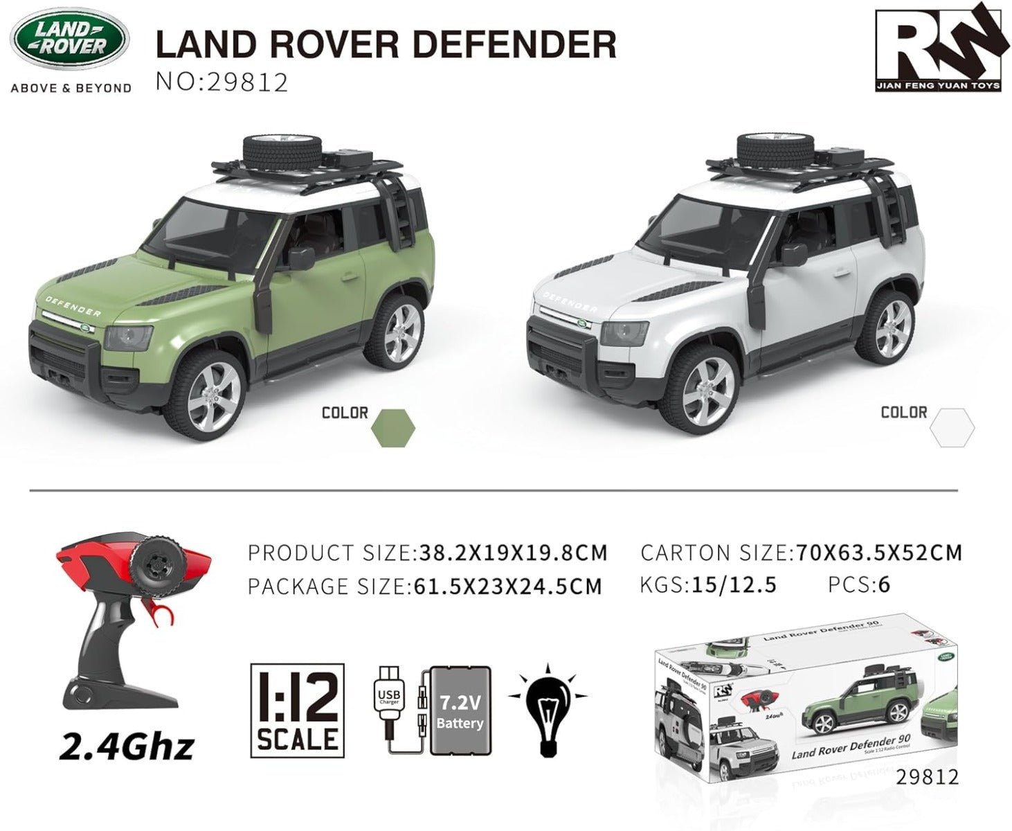 Land Rover Defender Assorted 1:12 Scale RC Car 29812 - Colorland Toys