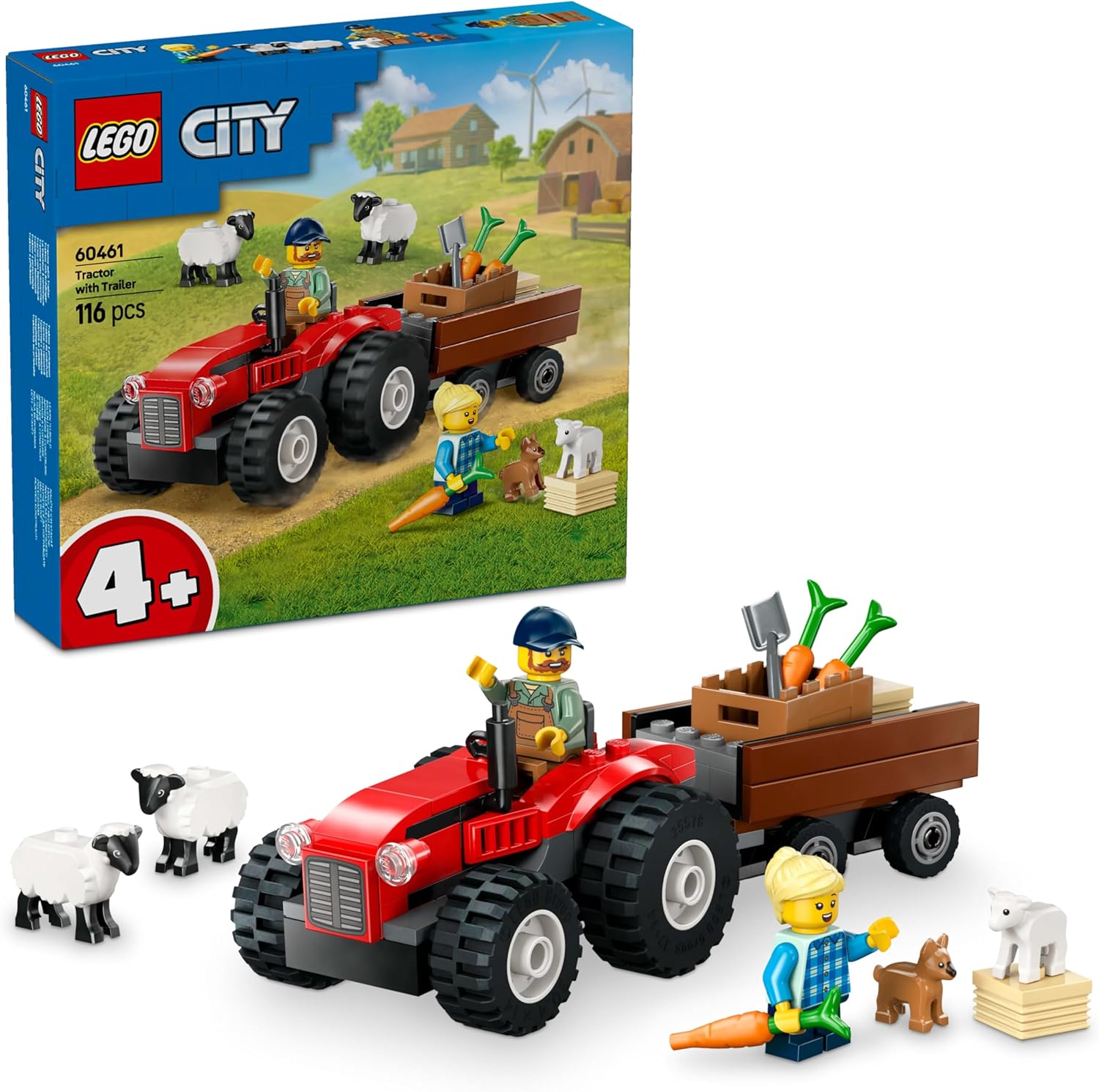 LEGO City Red Farm Tractor with Trailer & Sheep – 116 - Piece Animal Playset for Kids 4+ (Model 60461) - Colorland Toys