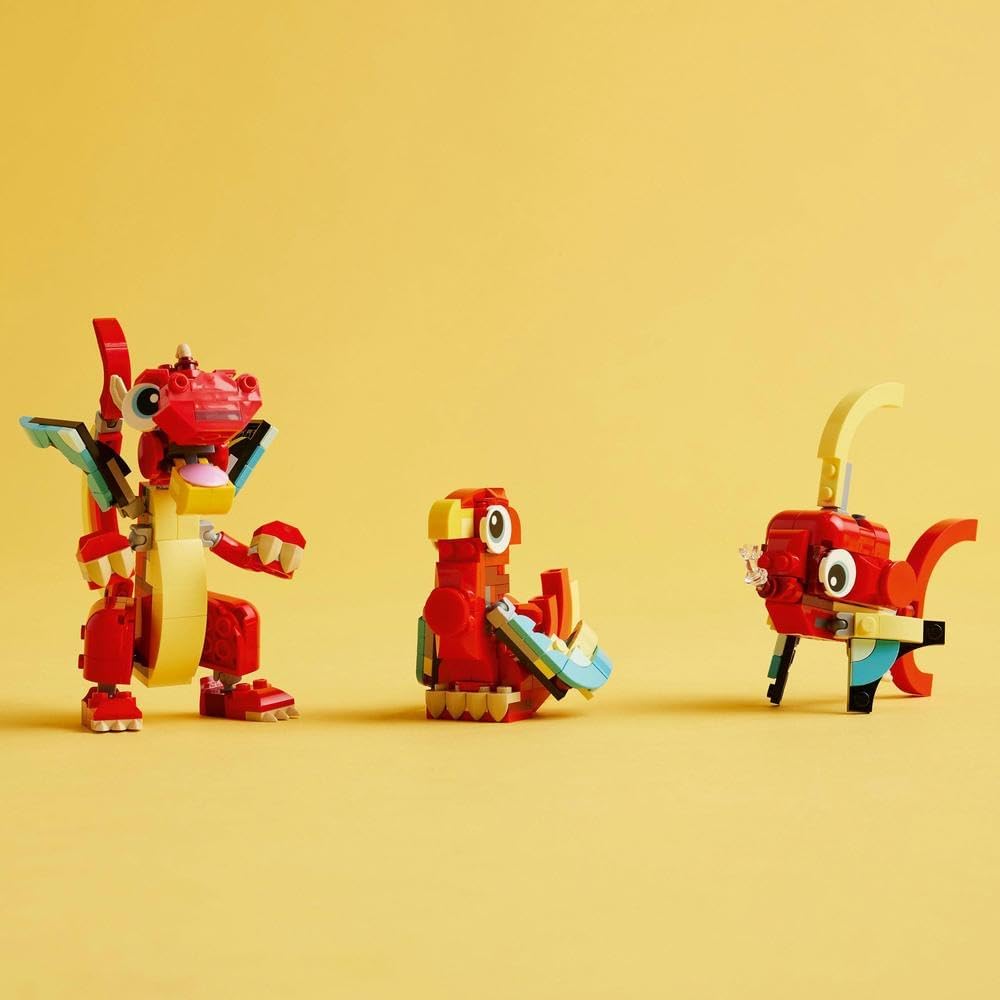 LEGO Creator 3-in-1 Red Dragon, Phoenix & Fish Animal Figures Set (31145) – 149-Piece Buildable Toy for Kids 6+ - Colorland Toys