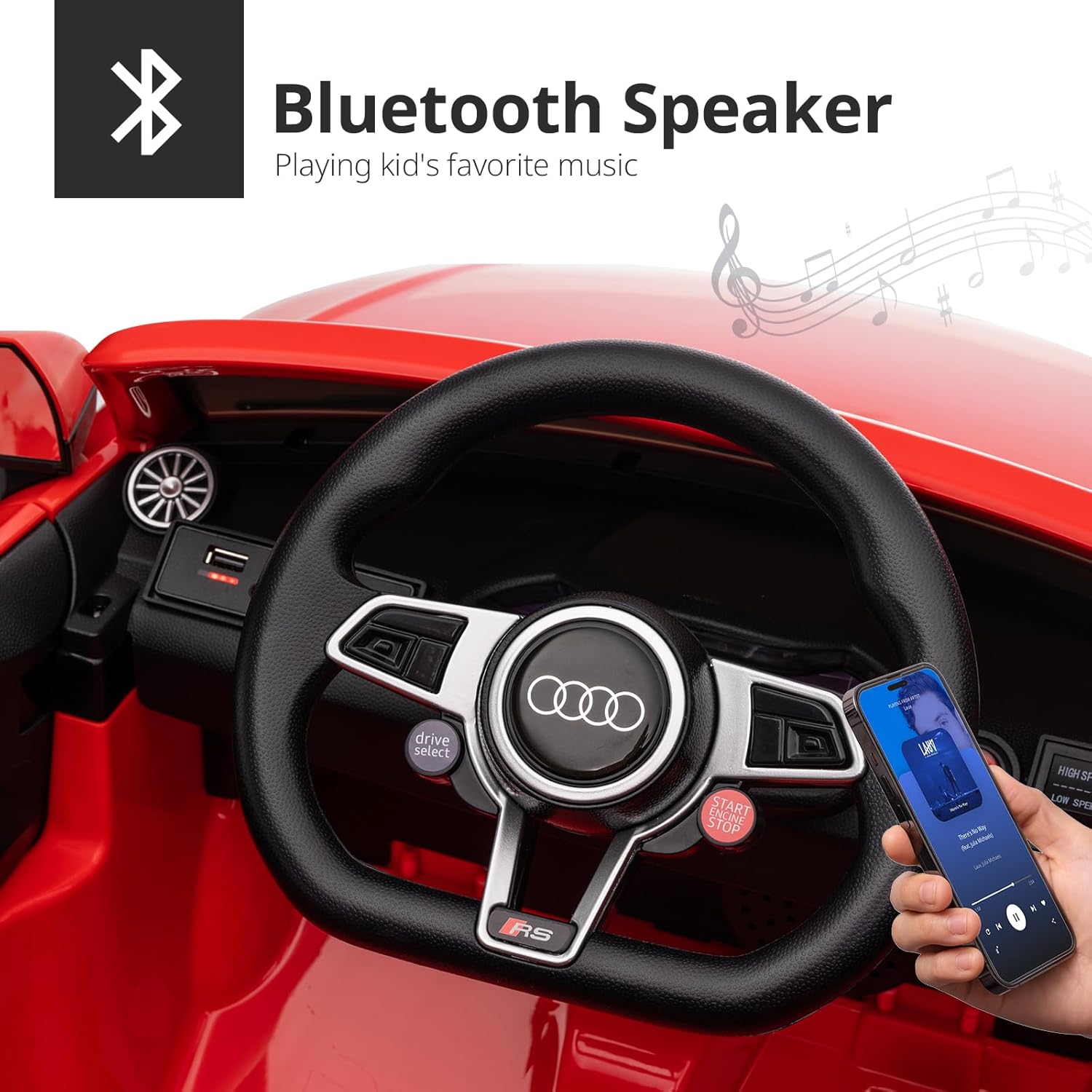 Licensed Audi TT RS Roadster 12V Electric Ride-On Car for Kids – Red (Remote Control + Bluetooth) - Colorland Toys