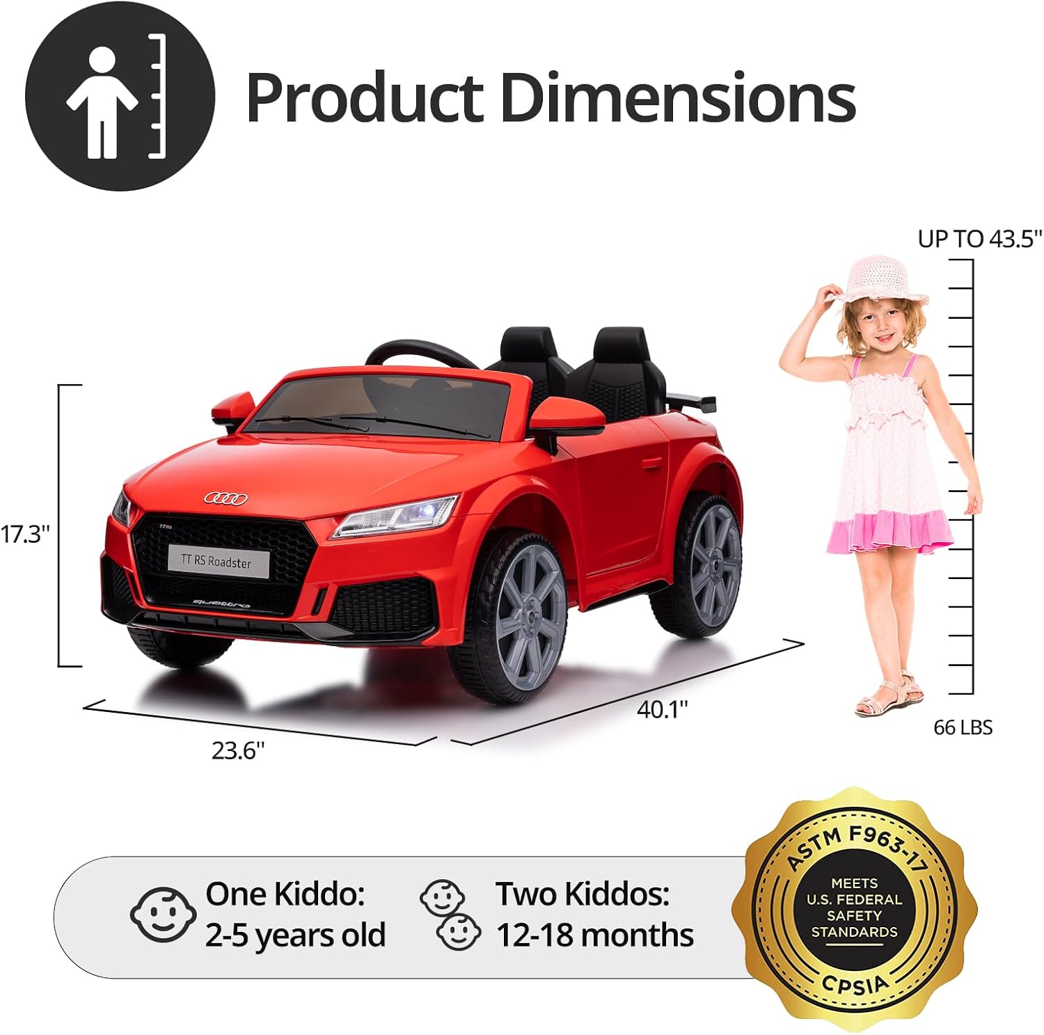 Licensed Audi TT RS Roadster 12V Electric Ride-On Car for Kids – Red (Remote Control + Bluetooth) - Colorland Toys