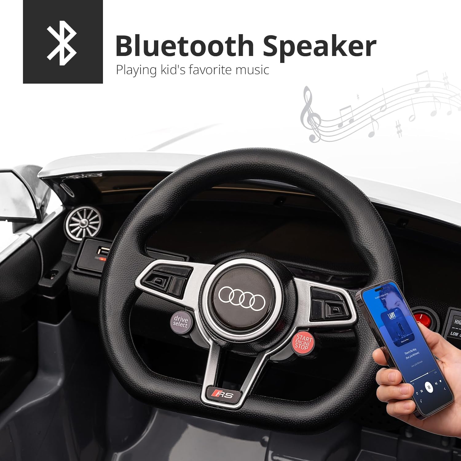 Licensed Audi TT RS Roadster 12V Electric Ride-On Car for Kids – White (Remote Control + Bluetooth) - Colorland Toys