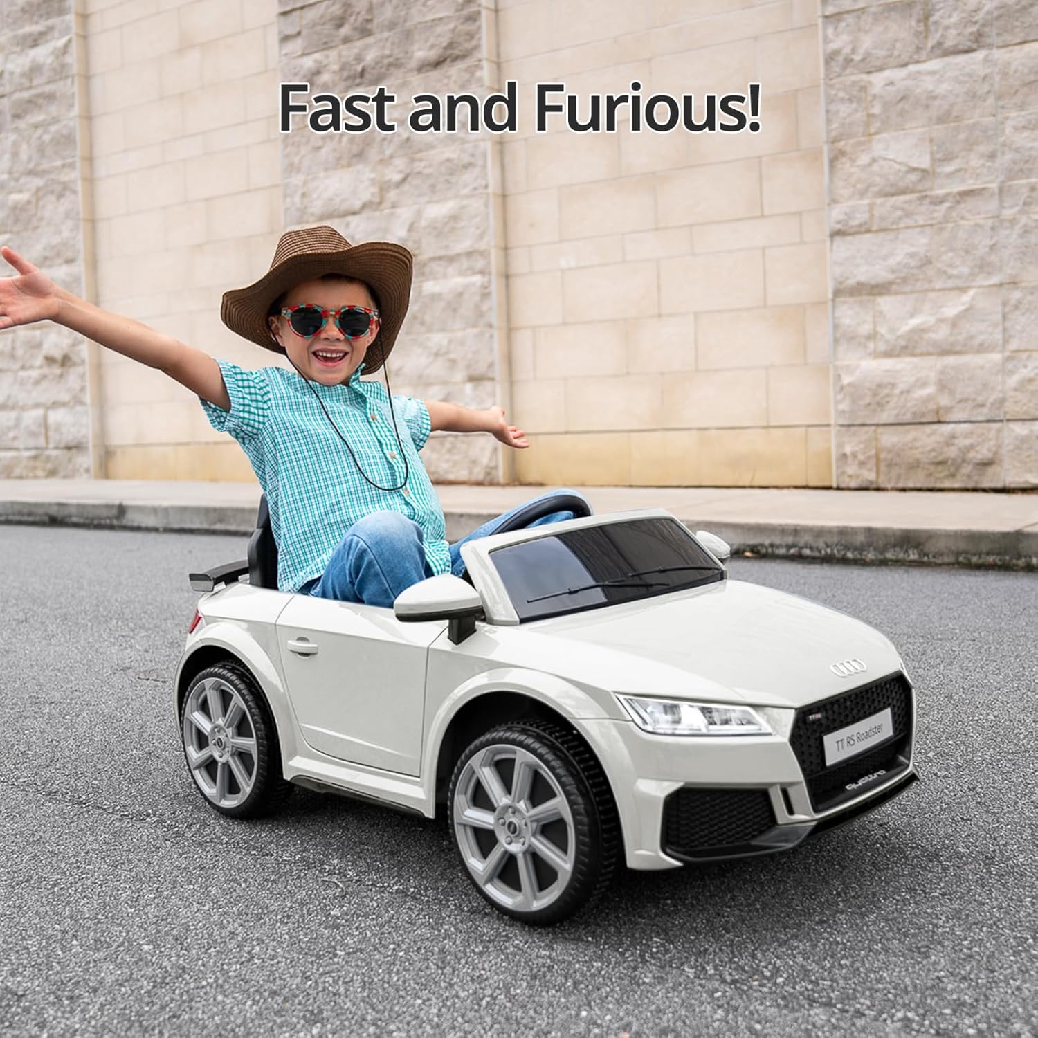 Licensed Audi TT RS Roadster 12V Electric Ride-On Car for Kids – White (Remote Control + Bluetooth) - Colorland Toys