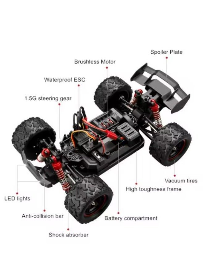 Lighting Hurricane Monster Truck 4-WD RC Car Red With Spoilers 1:18 Scale HS18421 — image 2