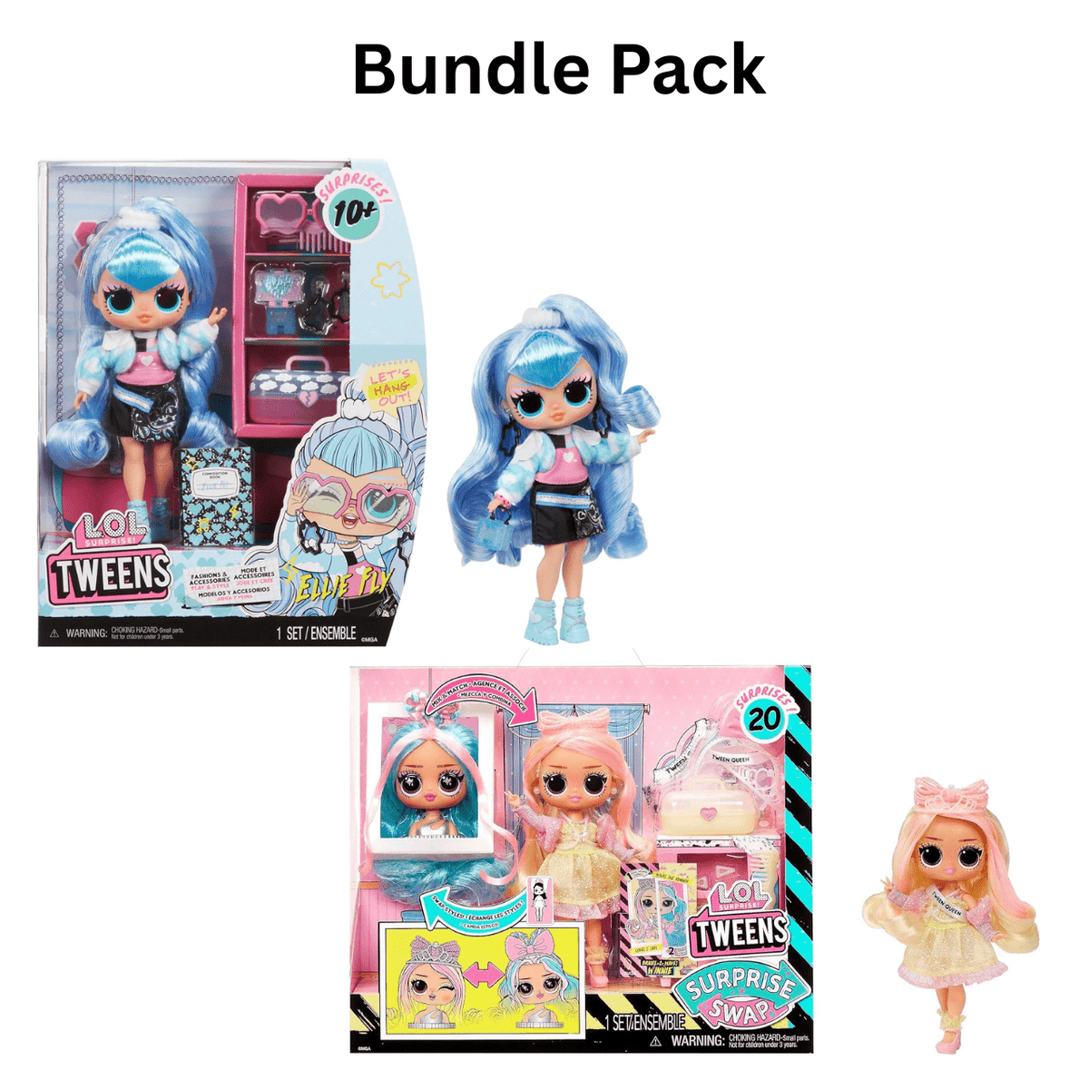 LOL Surprise! Tweens Fashion Doll Bundle – Braids - 2 - Waves Winnie + Ellie Fly (20+ Surprises & Swapping Fun) - Colorland Toys