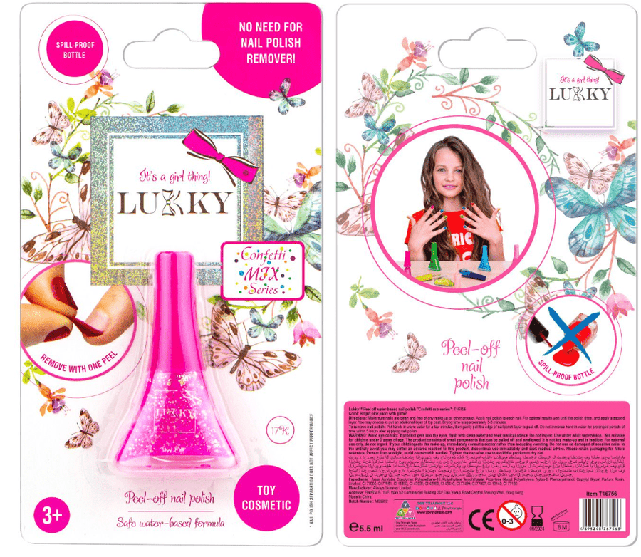 Lukky Peel-Off Nail Polish Confetti Mix - Bright Pink Pearl with Glitter 5.5ml LUK-T16756 — image 2