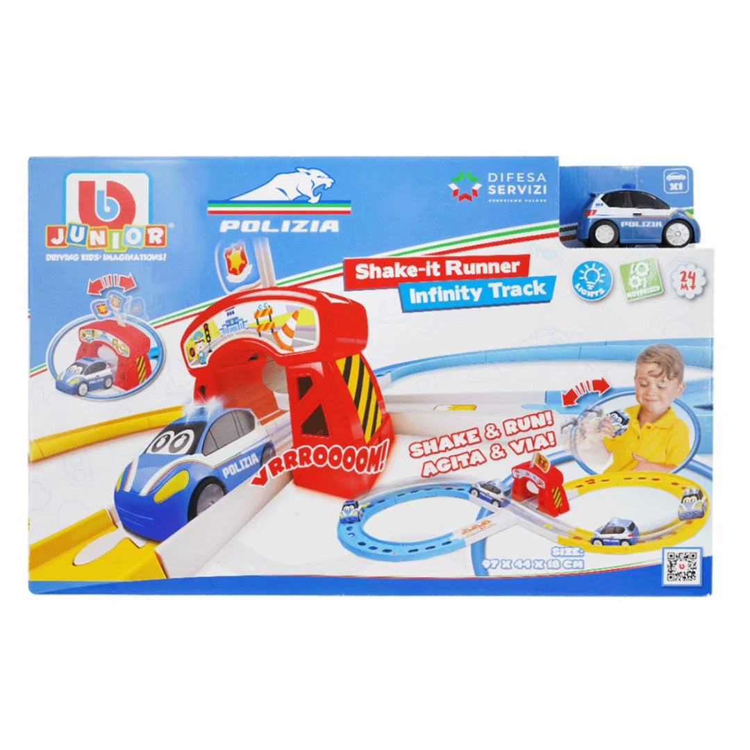 Bburago Junior Shake-it Runner Police Track Playset – Shake and Race Action for Kids (2+) - Colorland Toys
