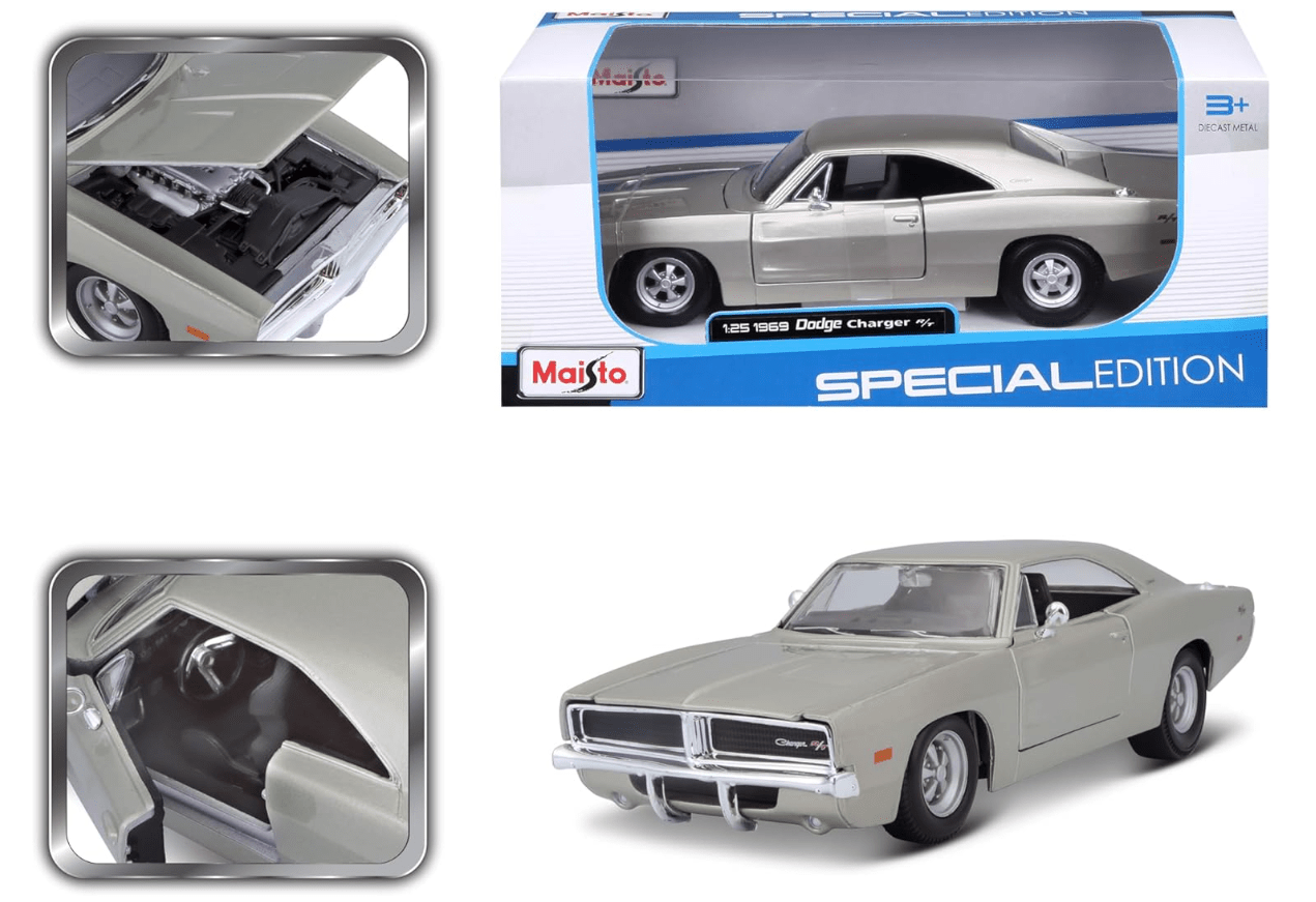 Maisto 1969 Dodge Charger R/T Model Car Silver 1:24 Scale 31256 - Colorland Toys