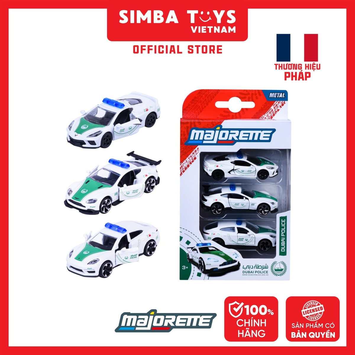 Majorette Dubai Police 3-Piece Diecast Model Car Set — image 1