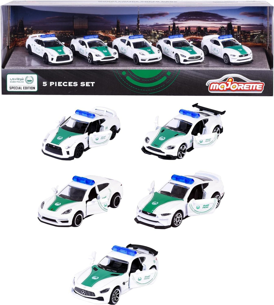 مجموعة هدايا سيارات شرطة دبي المصبوبة من ماجوريتي - مجموعة من 5 سيارات خارقة | إصدار خاص V1 | مقياس 1:64