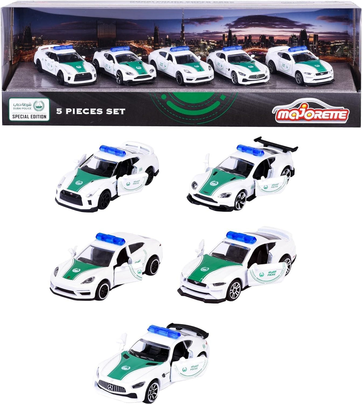 Majorette Dubai Police Die - Cast Car Gift Pack – 5 - Piece Supercar Set | Special Edition V1 | 1:64 Scale - Colorland Toys