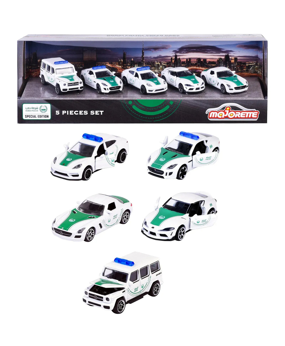 Majorette Dubai Police Die - Cast Car Set – 5 - Piece 1:64 Scale Collector's Pack | Model 212053164B47 - Colorland Toys