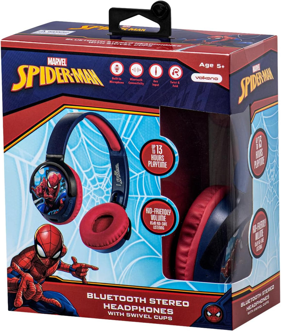 Marvel Spider-Man Bluetooth Wireless Headphones – 13H Playtime, Built-in Mic, Adjustable Fit, Wired & Wireless Modes