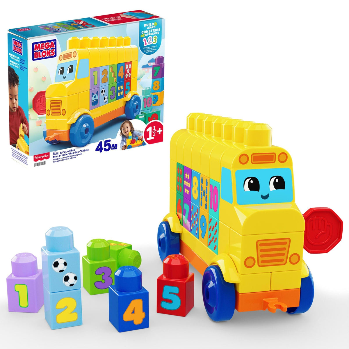 MEGA BLOKS First Builders Build & Count Bus Block Toy (45 Pieces) — image 1