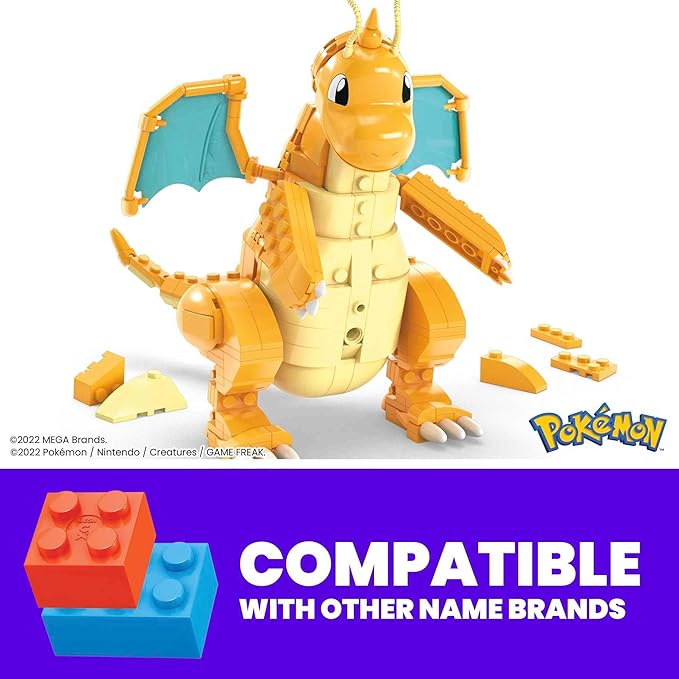 Mega Construx Pokemon Dragonite Figure with Motion Building Set HKT25 - Colorland Toys