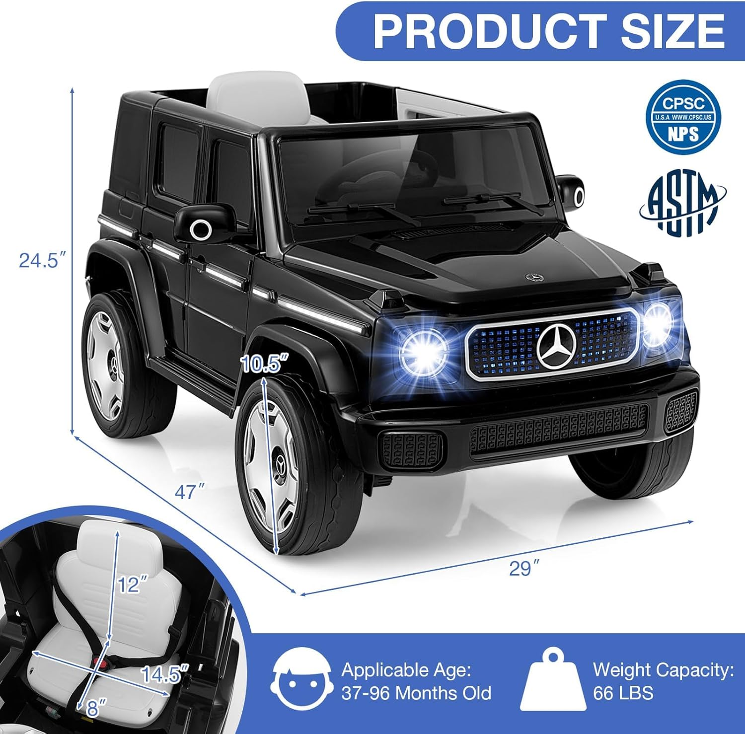 Mercedes Benz G-63 AMG 12V Ride-On EVA- Leather 2M Black JJ2088 - Colorland Toys