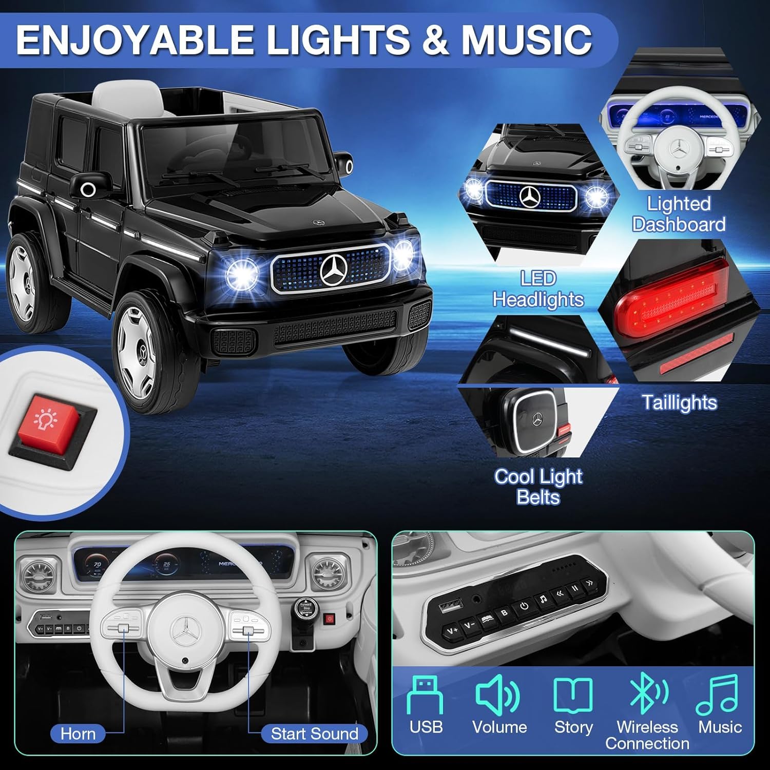 Mercedes Benz G-63 AMG 12V Ride-On EVA- Leather 2M Black JJ2088 - Colorland Toys