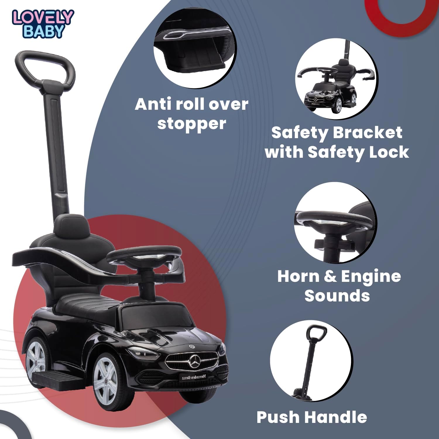 Mercedes - Benz Push Ride - On Car for Toddlers – Model 3288H (Black) - Colorland Toys