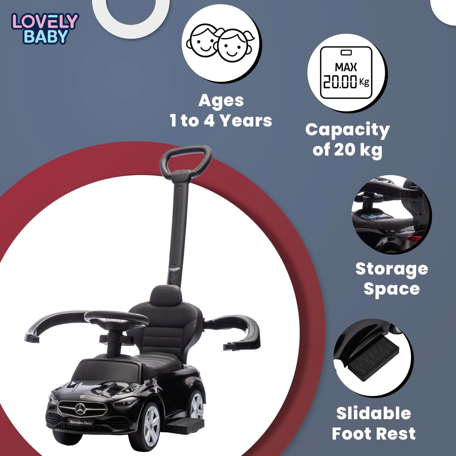 Mercedes - Benz Push Ride - On Car for Toddlers – Model B6614/3288 (Pink) - Colorland Toys