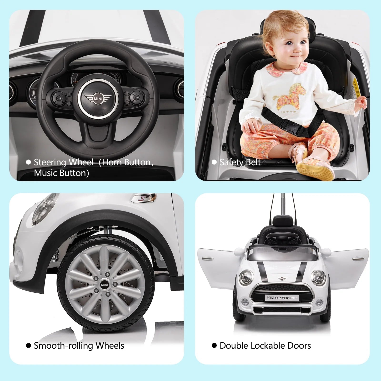 Mini Cooper Battery Operated With Handle White 656R-H - Colorland Toys