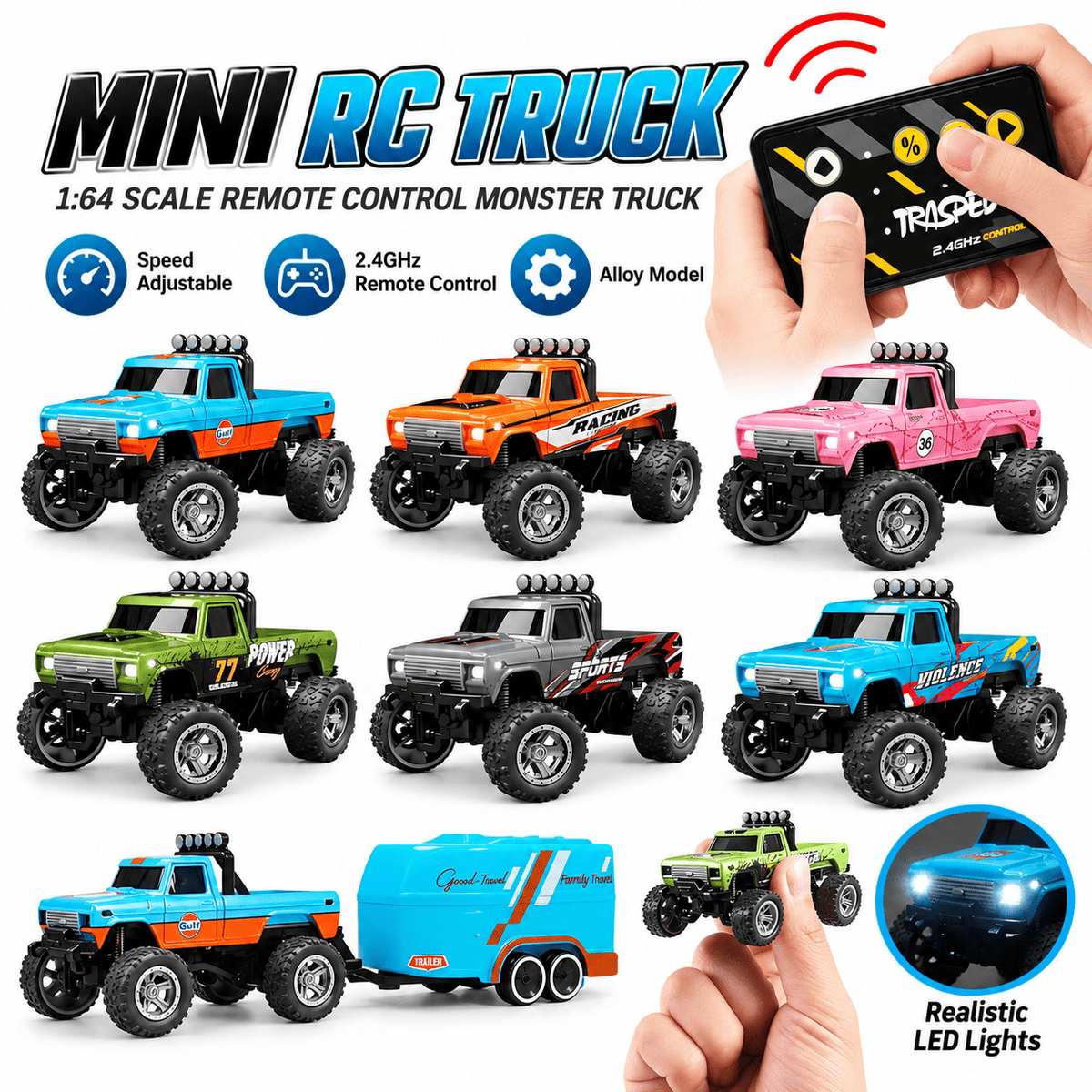 Mini RC Truck 1:64 Scale Remote Control Monster Truck - Assorted 1 pc — image 29