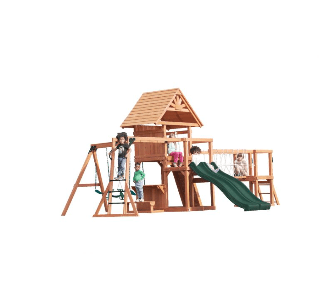 Mount Peak - Double Decker Everest Swing Set & Playhouse with wooden roof MP76143 - Colorland Toys