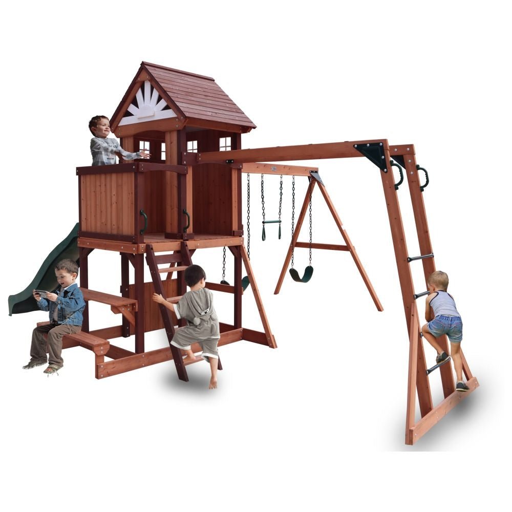 Mount Peak - Vinson Massif Swing Set & Playhouse With Wooden Roof MP76140 - Colorland Toys