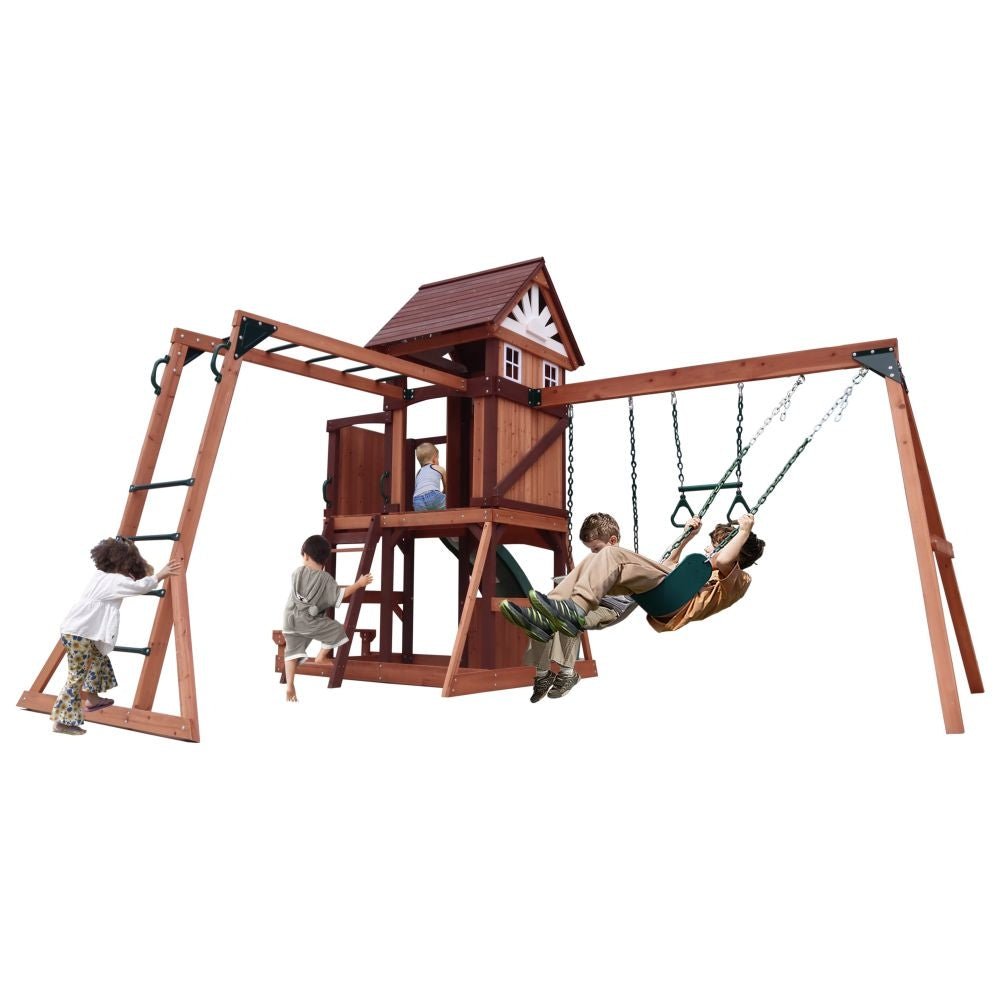 Mount Peak - Vinson Massif Swing Set & Playhouse With Wooden Roof MP76140 - Colorland Toys
