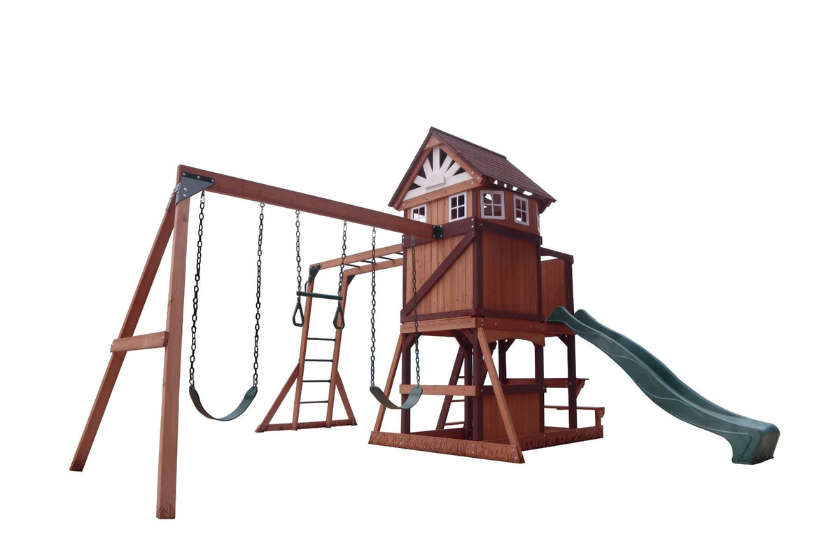 Mount Peak - Vinson Massif Swing Set & Playhouse with wooden roof MP76140 - Colorland Toys