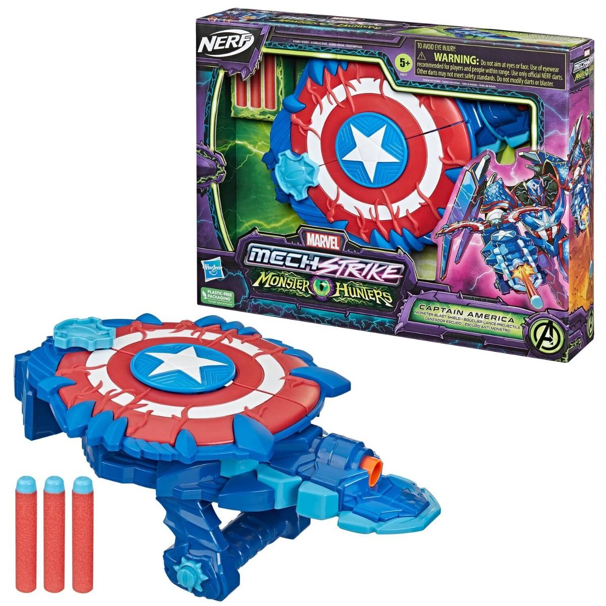 Nerf Marvel Mech Strike Monster Hunters Captain American Blast Shield F4377 — image 1