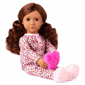 Our Generation Doll With Leopard Pajama & Heart Pillow, Gracia BD31739Z - Colorland Toys