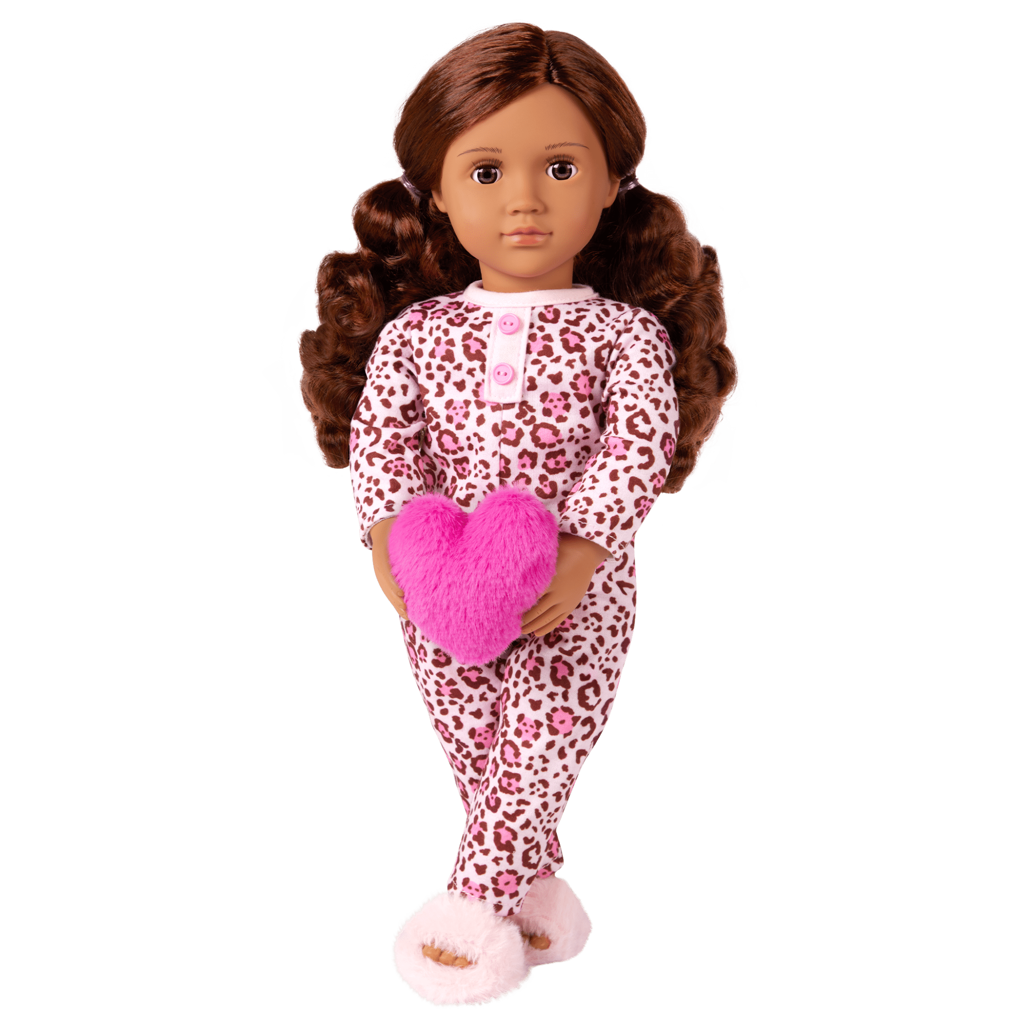 Our Generation Doll With Leopard Pajama & Heart Pillow, Gracia BD31739Z - Colorland Toys