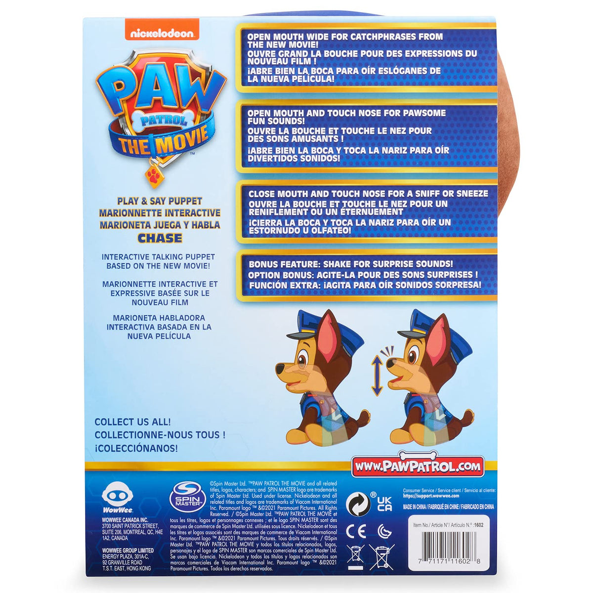 Paw Patrol Movie Play & Say Puppet - Chase 1602/1600 - Colorland Toys