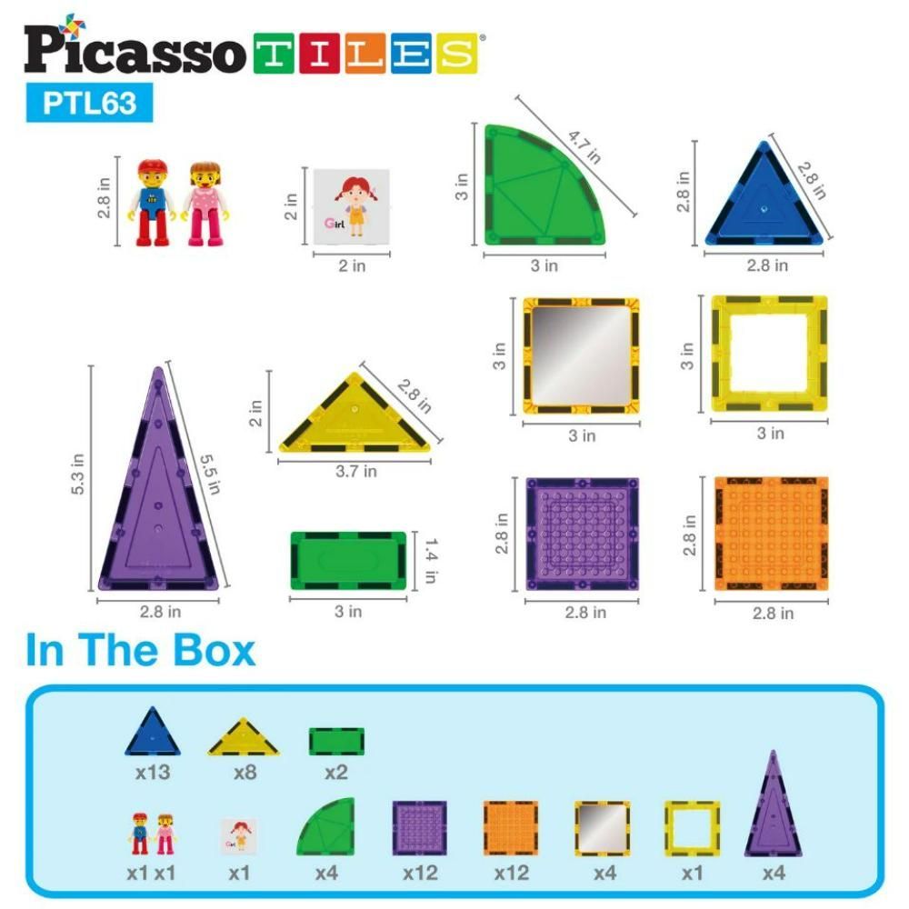 Picasso Magnetic Bricks & Tiles 63 - Pcs PTL63 - Colorland Toys