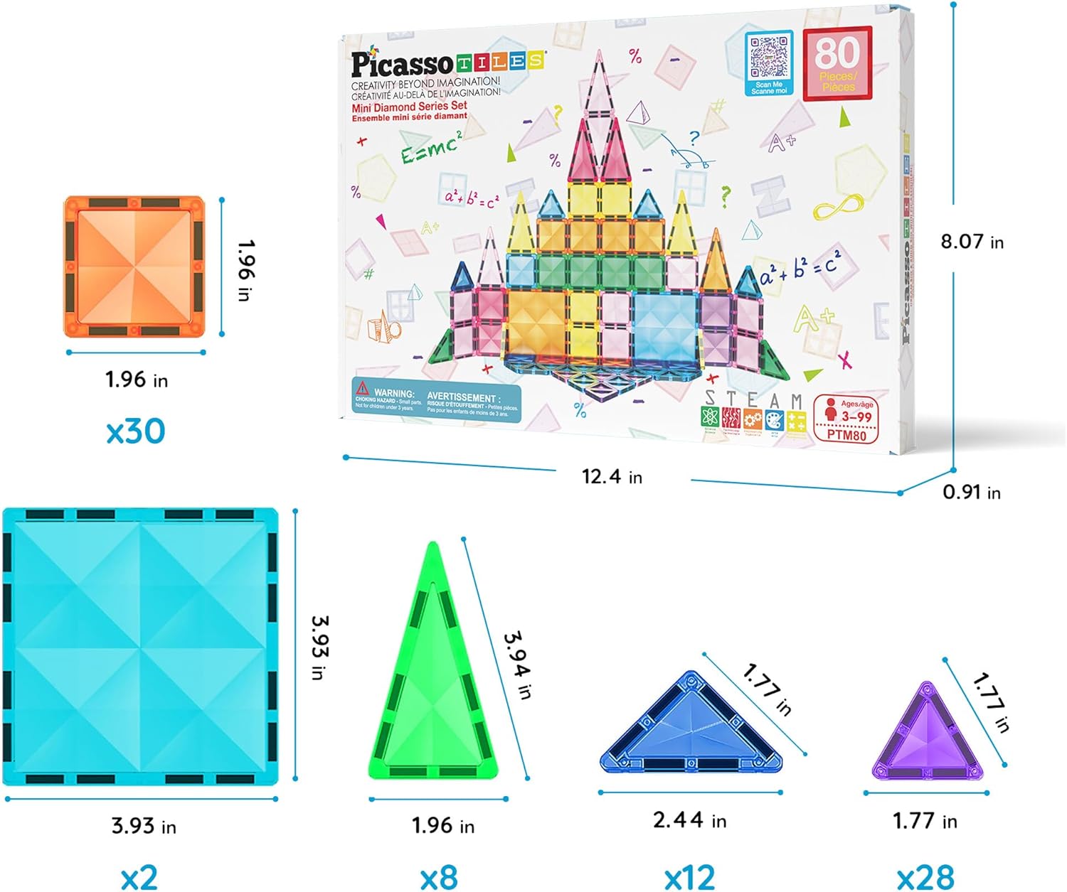 Picasso Magnetic Mini Diamond Building Blocks 80 - Pcs PTM80 - Colorland Toys