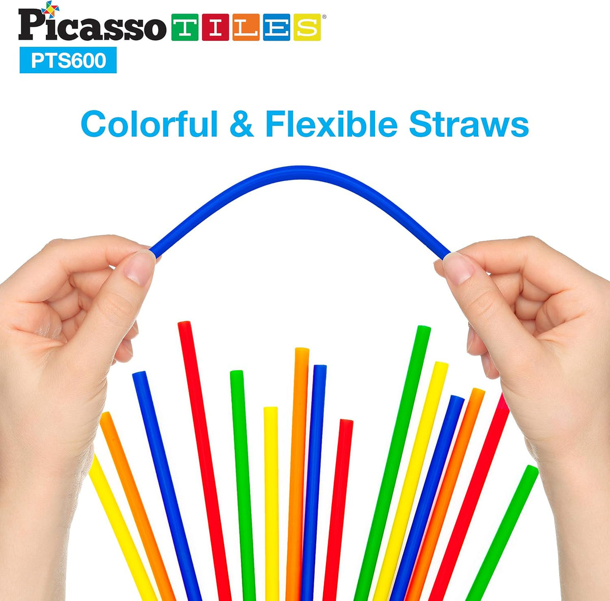 PicassoTiles 600-Piece Magnetic Straw Construction Set – STEM Learning Building Kit (PTS600) — image 3