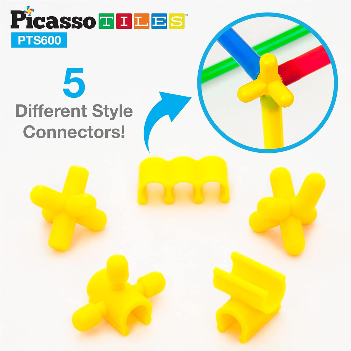 PicassoTiles 600-Piece Magnetic Straw Construction Set – STEM Learning Building Kit (PTS600) — image 6