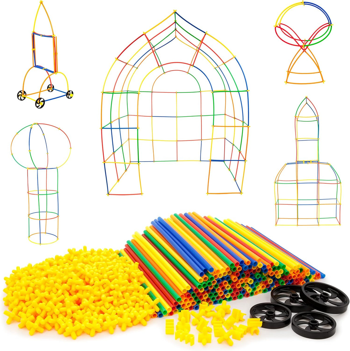 PicassoTiles 600-Piece Magnetic Straw Construction Set – STEM Learning Building Kit (PTS600) — image 2
