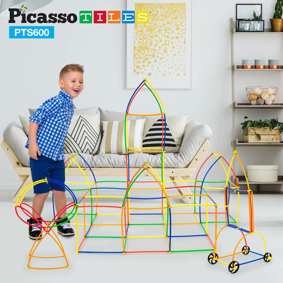 PicassoTiles 600-Piece Magnetic Straw Construction Set – STEM Learning Building Kit (PTS600) — image 7