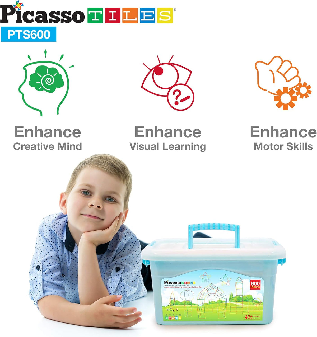 PicassoTiles 600-Piece Magnetic Straw Construction Set – STEM Learning Building Kit (PTS600) — image 5