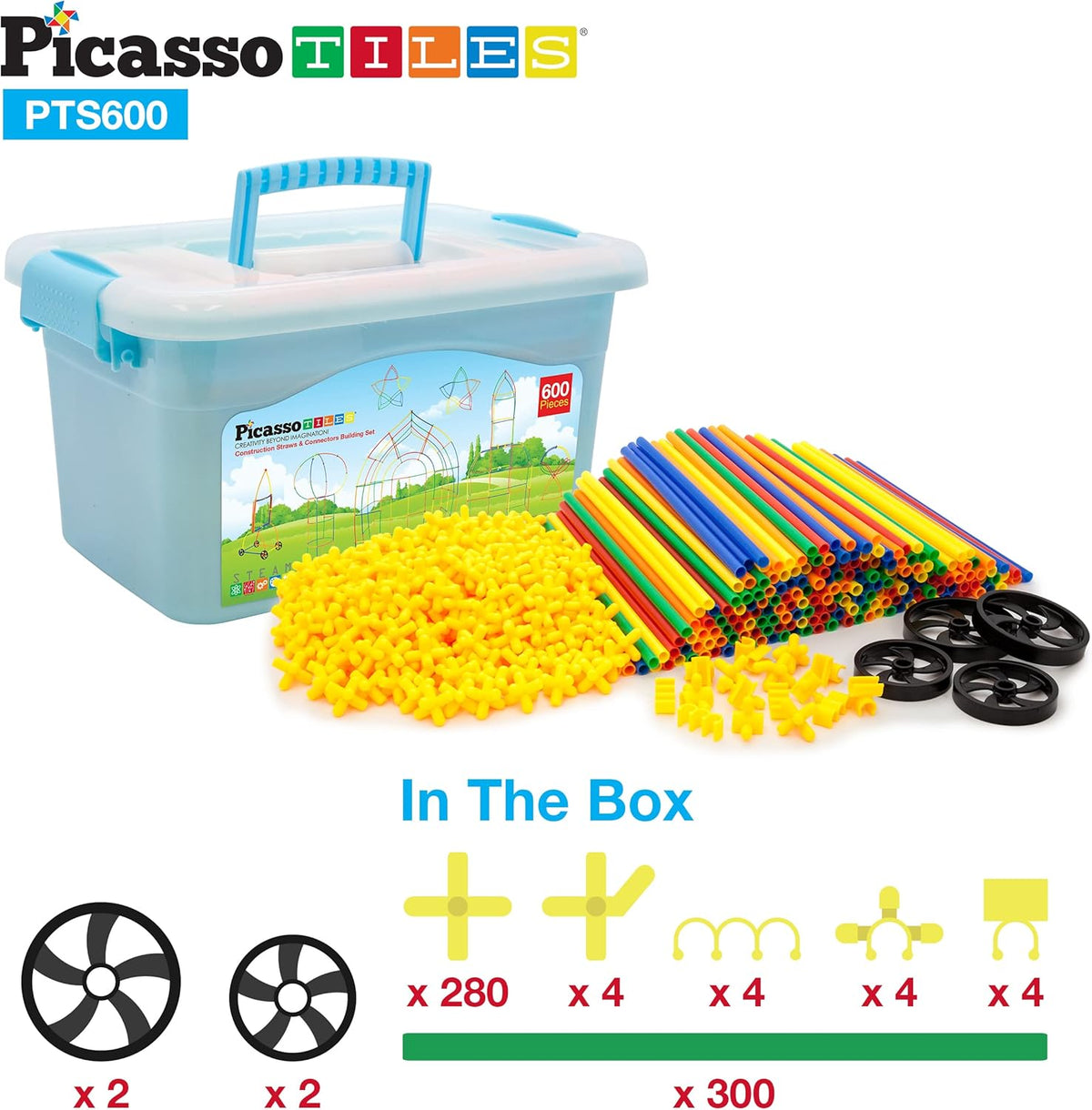 PicassoTiles 600-Piece Magnetic Straw Construction Set – STEM Learning Building Kit (PTS600) — image 1