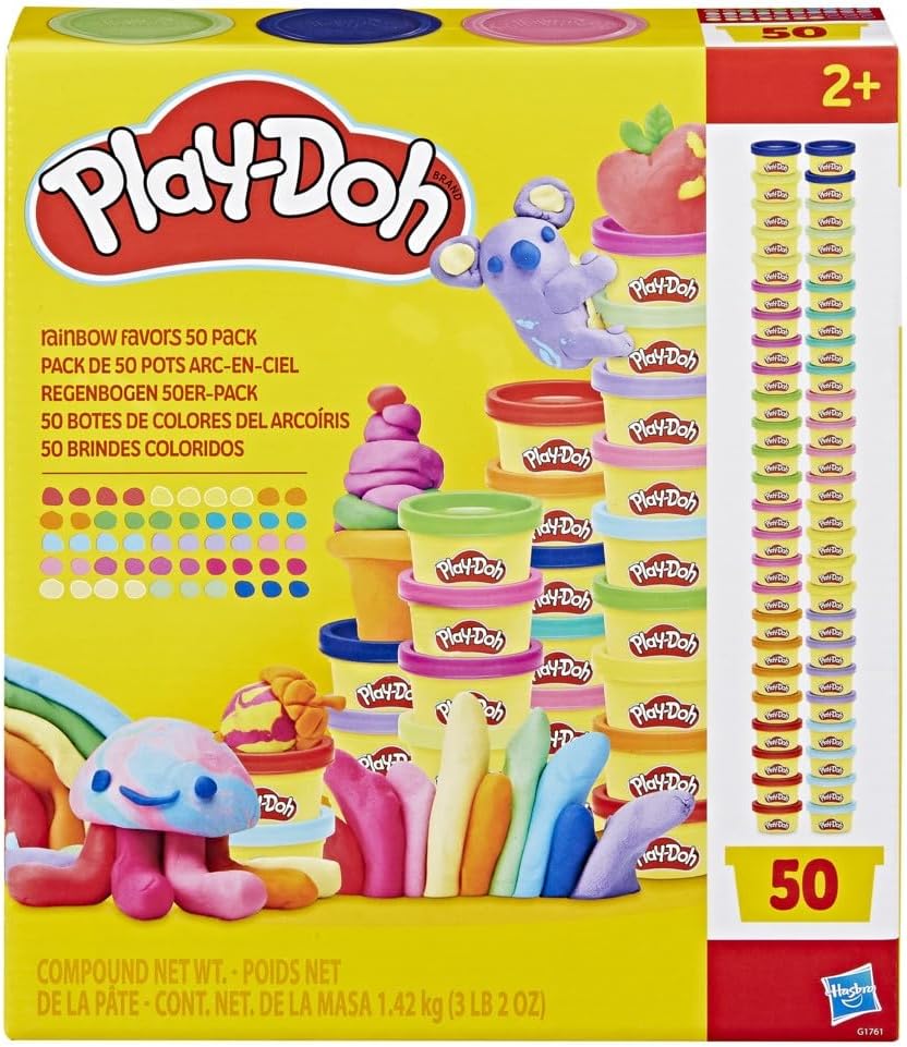Play-Doh 50 Pack Rainbow Favors, Mini Cans, 13 Colors, Party Supplies