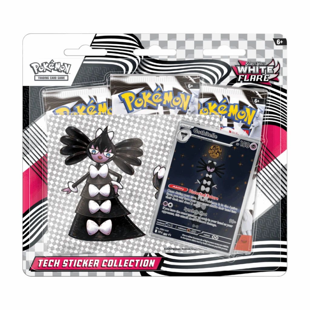 Pokémon TCG: Scarlet & Violet White Flare – Gothitelle Tech Sticker Collection with Foil Promo Card, Sticker Sheet & 3 Booster Packs